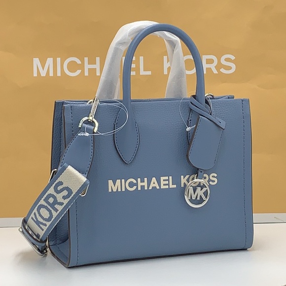 Michael Kors Handbags - Michael Kors Mirella Small Pebbled Leather Crossbody Top Zip XBODY Bag Denim NWT